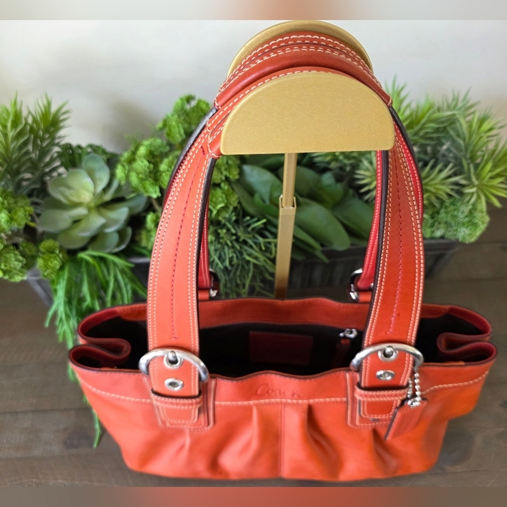 Coach Soho Y2K Pleated Leather Shoulder Bag Large Tote Burnt Orange - Picture 6 of 16